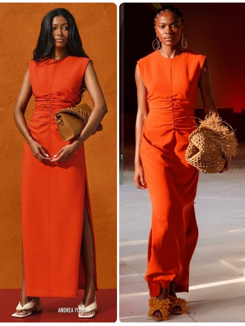 Andrea Iyamah Niro Ruched Side Zip-Slits Maxi Dress NWT $315